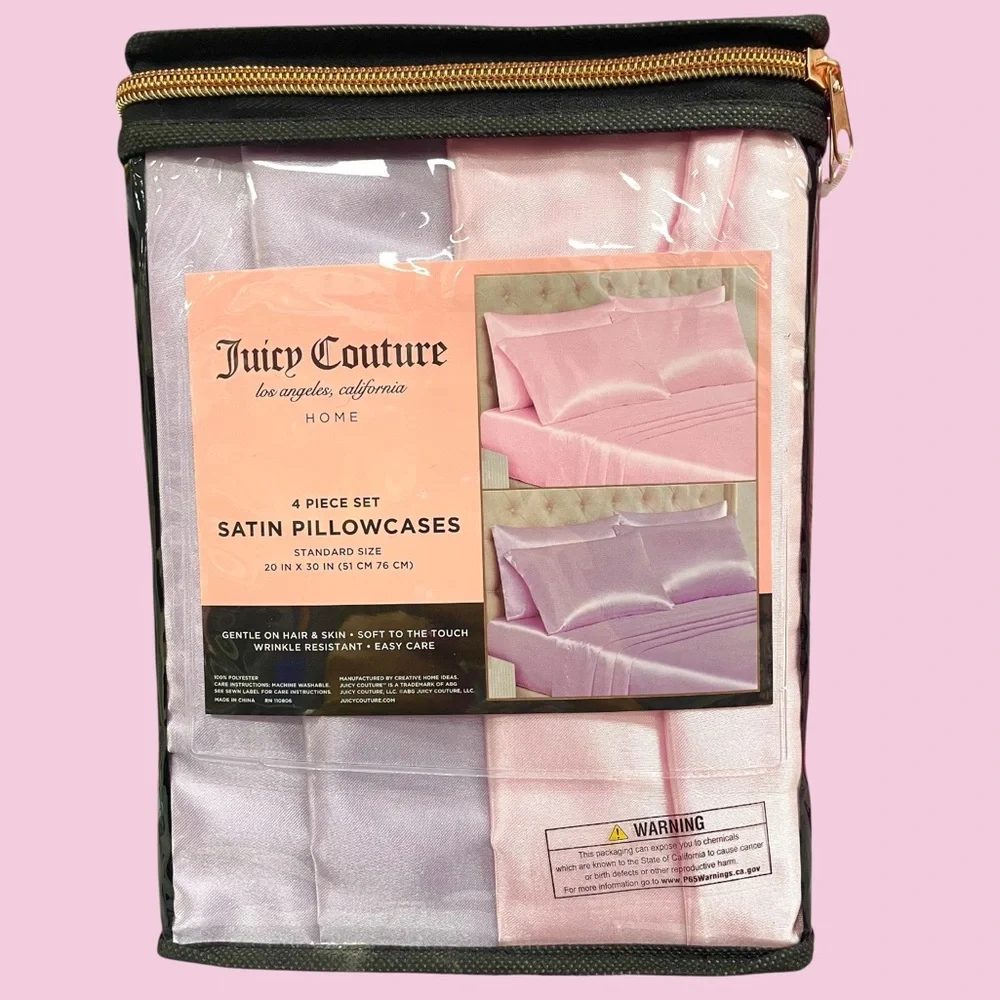 4 Juicy Couture Satin Pillowcases Solid 2 Lavender / 2 Pink Standard NEW NIP